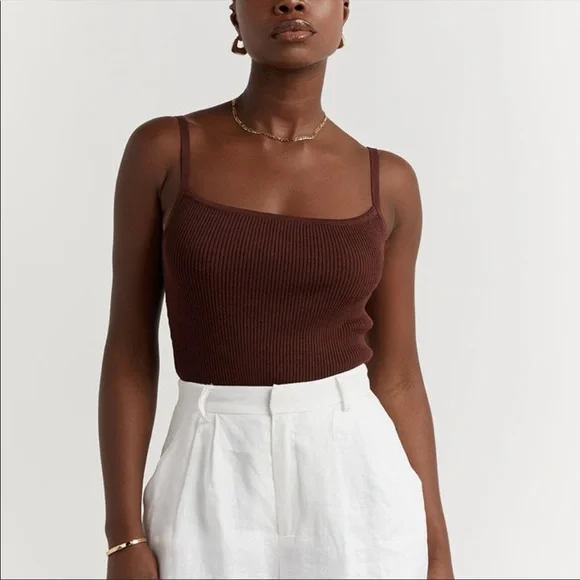 NWT DISSH Dunn Dark Chocolate Rib Knit Camisole Tank Top - Size Medium - Picture 2 of 10